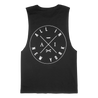 Rep your favorite merch company in this black cutoff tank from All In, featuring a cross design on the front and back of a black AS Colour tank top.  Tank features include a regular fit, sleeveless tee with raw armhole edges; light weight, 4.4oz/yd2, 34-singles, 100% combed cotton fabric; neck ribbing, double needle bottom hem; and is preshrunk to minimize shrinkage.