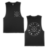 Rep your favorite merch company in this black cutoff tank from All In, featuring a cross design on the front and back of a black AS Colour tank top.  Tank features include a regular fit, sleeveless tee with raw armhole edges; light weight, 4.4oz/yd2, 34-singles, 100% combed cotton fabric; neck ribbing, double needle bottom hem; and is preshrunk to minimize shrinkage.