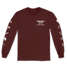 Backtrack "Bad To My World" release design, printed on front, back, and sleeve in white on a burgundy Gildan Apparel longsleeve.
