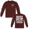 Backtrack "Bad To My World" release design, printed on front, back, and sleeve in white on a burgundy Gildan Apparel longsleeve.