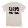 Creeping Death's "Death Metal King" design, printed on the front and back of a cream-colored Alstyle Apparel tee.  Tee features include: 6 oz. 100% preshrunk cotton, set-in rib collar with shoulder-to-shoulder taping, seamless double needle 7/8” collar, double-needle sleeve and bottom hem, and a tearaway label.