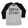Dying Fetus "Supreme God" design, printed on the front and back of a black Next Level raglan tee.  Tee features include: 4.3oz, 50/25/25 polyester/combed ringspun cotton/rayon blend fabric, 32 singles; fabric laundered; 1x1 triblend baby rib set-in collar; side seams; curved bottom hem, flatlock finish; satin label.