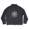 Frozen Soul's snowflake design, printed on the back of a black Threadfast denim jacket. Front features a sewn-on die-cut patch with the band's logo.  Jacket features include 12 oz., 99% combed ringspun cotton/1% spandex fabric; updated classic denim styling; and chest pockets with button flap closure. Cotton products from Threadfast support more sustainable cotton farming.