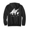 Fuming Mouth's Burning Hand design with front and back prints on a black Carhartt pullover hoodie.