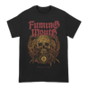 Fuming Mouth's Spirits Chain design with multi-color front printed illustration and back print with the words "Living Forever But Waiting To Die" on a black Comfort Colors tee. 