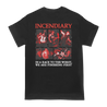 Incendiary's "Worst Finishing First" design, printed on the front and back of a black Alstyle Apparel tee.  Tee features include: 6 oz. 100% preshrunk cotton, set-in rib collar with shoulder-to-shoulder taping, seamless double needle 7/8” collar, double-needle sleeve and bottom hem, and a tearaway label.