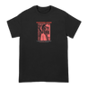 Knocked Loose's "I Am With You Now" design, printed on the front and back of a black American Apparel tee.  Tee features include: 6 oz. 100% preshrunk cotton, set-in rib collar with shoulder-to-shoulder taping, seamless double needle 7/8” collar, double-needle sleeve and bottom hem, and a tearaway label.