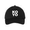 Koyo Stack Logo design, embroidered in white on the front of a black hat.