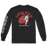 Low End Dance with Demons longsleeve with front, back, and sleeve prints on black Gildan Hammer apparel.