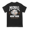 Madball NYHC band Barbed Wire Shield design with front and back prints on a black Gildan apparel tee.