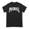 Madball NYHC band Barbed Wire Shield design with front and back prints on a black Gildan apparel tee.