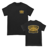 Madball's "Cigar Seal" design is printed on the front and back of a black Gildan tee.  Tee features include 5.3 oz., 100% preshrunk cotton; classic fit; seamless double needle 7/8” collar; taped neck and shoulders; double needle sleeve and bottom hems; quarter-turned to eliminate center crease; and a tearaway label.