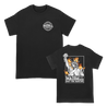 Madball's "Smile Now, Pay Later" design is printed on the front and back of a black Gildan tee.  Tee features include 5.3 oz., 100% preshrunk cotton; classic fit; seamless double needle 7/8” collar; taped neck and shoulders; double needle sleeve and bottom hems; quarter-turned to eliminate center crease; and a tearaway label.