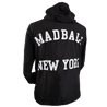 Madball "New York Arch" design, printed on the front, back, and cuff of an all black Independent Brand full zip jacket.  
