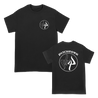 Pitchfork Hardwear's "Yin Yang" design, printed on the front and back of a black Next Level tee.  Tee features include: 4.3oz., 100% combed ringspun cotton, 32 singles; fabric laundered; set-in 1x1 baby rib collar; hemmed sleeves; side seams; and a tearaway label.