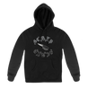 Scalp's "Trench Knife" design, printed on the front and back of a black Gildan hoodie.  Hoodie features include 8 oz. 50/50 preshrunk cotton/polyester; air jet yarn for a softer feel and reduced pilling; double-lined hood with color-matched drawcord; double needle stitching at shoulder, armhole, neck, waistband and cuffs; pouch pocket; 1 x 1 rib with spandex; quarter-turned to eliminate center crease; and a tearaway label.
