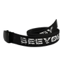 See You Space Cowboy band's logo design on adjustable military web belt with metal buckle. White option has white fabric and chrome buckle with black print. Black option has black fabric and black buckle with white print.  Constructed Of 100% Cotton Material, Belts Measure: 54” X 1 1/4” 