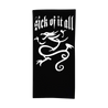 Sick Of It All's Dragon Logo design, printed on a black neck gaiter.  Gaiter features: 4.25 oz, 100% polyester construction; tubular; single layer; raw edges; UPF 30. 9.5”W x 19”L.