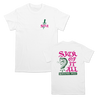 Sick Of It All's "Queens Snake Logo" design, printed on the front and back of a white Alstyle Apparel tee.  Tee features include: 6 oz. 100% preshrunk cotton, set-in rib collar with shoulder-to-shoulder taping, seamless double needle 7/8” collar, double-needle sleeve and bottom hem, and a tearaway label.