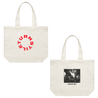 Turnstile's "Flip" design, printed on the front and back of a natural canvas tote bag.  Tote features: Reinforced should straps; one large main compartment; Mid weight, 9.4 oz/yd2; 100% cotton canvas.